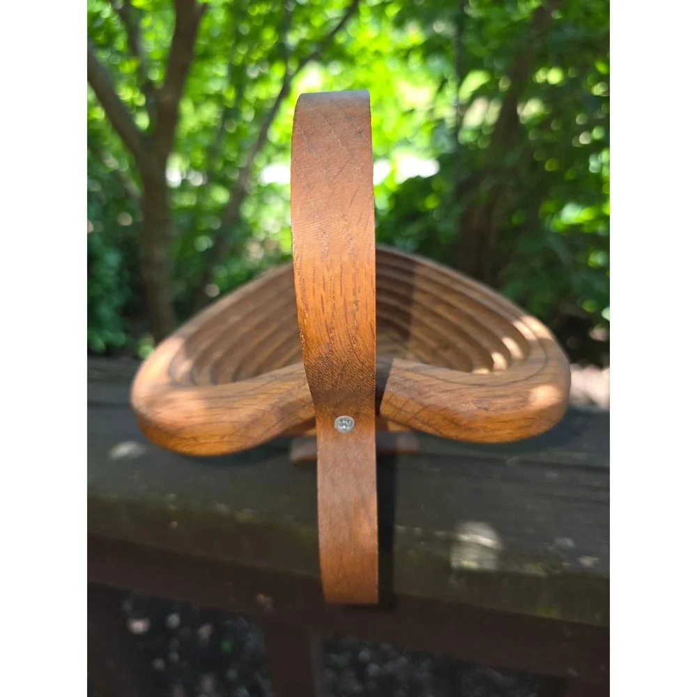 Vintage Collapsible‎ Wooden Heart Basket Fold Out Trivet Bowl Boho Decor